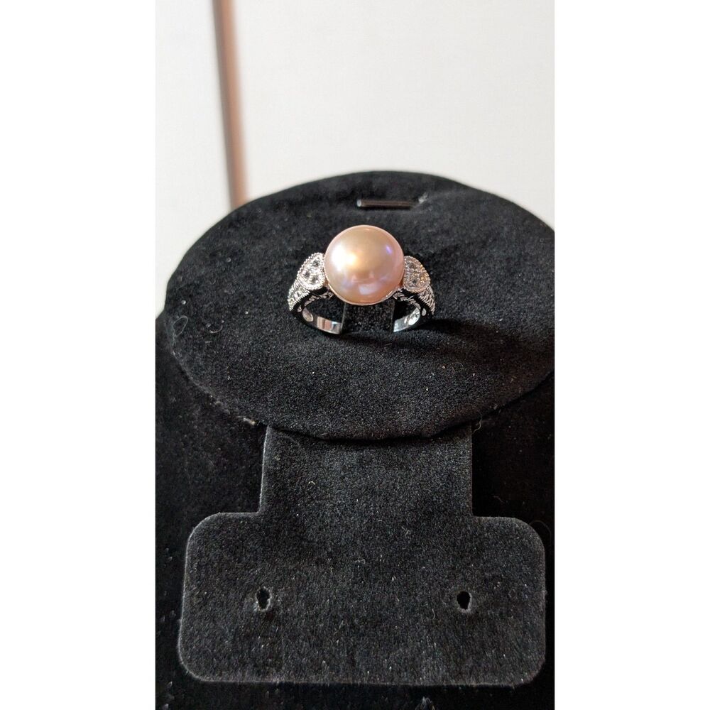 Pink Pearl & White Topaz Sterling Silver Ring Size 7 LUC Lucas Lambeth Design